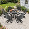 7-Piece Round Cast Aluminum Outdoor Patio Dining Set with Swivel Chairs & Red Cushions - 2 of 4