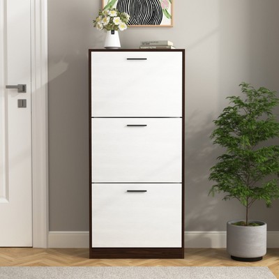 TIRAMISUBEST White 3-Drawer Shoe Cabinet - Narrow Flip-Door Storage Organizer for Entryway, Farmhouse Style