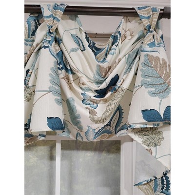 Elegant Blue Floral Cotton Swag Window Valance