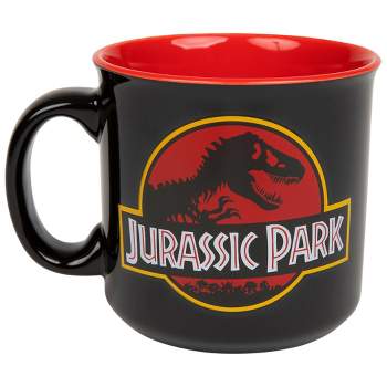 Silver Buffalo Jurassic Park Classic Logo Black Ceramic Camper Mug | Holds 20 Ounces