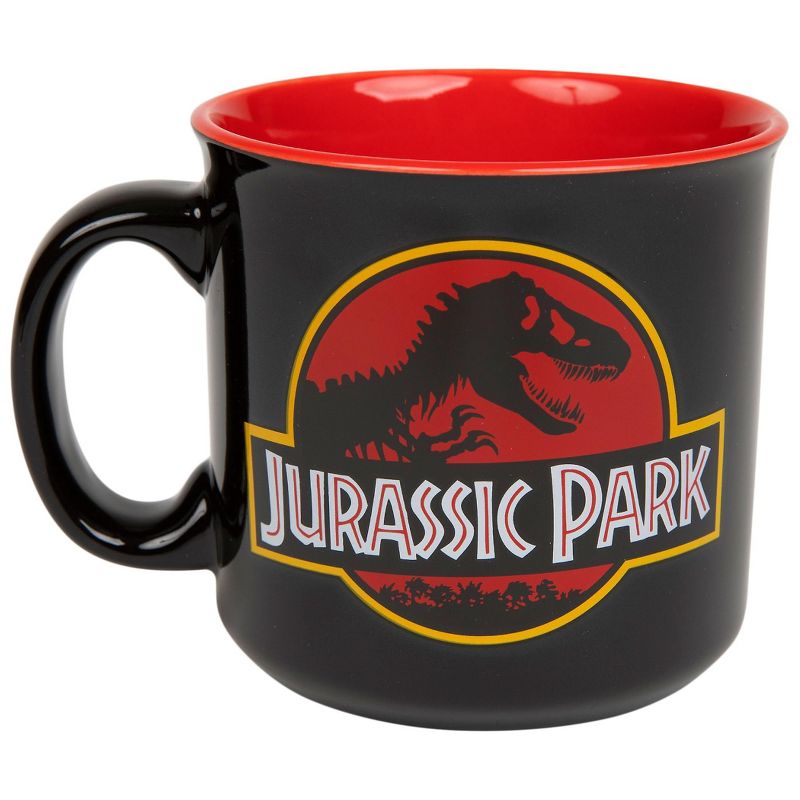Silver Buffalo Jurassic Park Classic Logo Black Ceramic Camper Mug | Holds 20 Ounces, 1 of 4