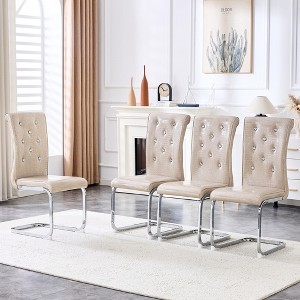 KTMBDW Modern Dining Chairs, Upholstered Kitchen Chairs with Crystal Buckle Design, Faux Leather for Living Room Lounge - 1 of 4