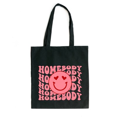 City Creek Prints Homebody Stacked Smiley Face Canvas Tote Bag - 15x16 - Black