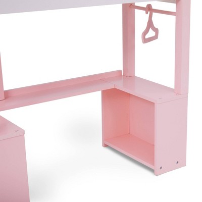 Sophia's Pink and White Wooden Doll Loft Bed with Desk and Chair