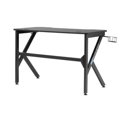48" Black Carbon-Fiber Inspired Gaming Desk with Charging Hub