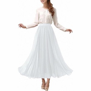 Women's Retro Chiffon Maxi Skirt - Beach Ankle Length Flowy Long Skirt White - 1 of 4