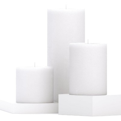 Assorted Pillar Candles Set of 3 ¨C Sizes 3", 4", 8" Unscented Dripless Large Candles, Rustic Finish for Events, Weddings, Home Decor ¨C White