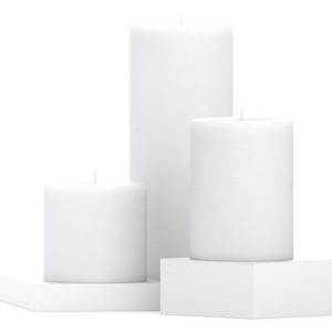 Assorted Pillar Candles Set of 3 ¨C Sizes 3", 4", 8" Unscented Dripless Large Candles, Rustic Finish for Events, Weddings, Home Decor ¨C White - 1 of 4