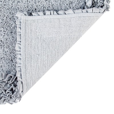 Silver Cotton Tufted Shaggy Border 2-Piece Bath Rug Set