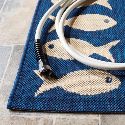 Navy Blue 6'7" Square Indoor/Outdoor Easy-Care Area Rug