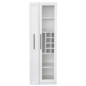 Gulches 24in W 8in D 71in H White Particle MDF Kitchen Dining Cabinet Pull-Out Shelf Glass Door Pantry Bar 2Pack - 1 of 4