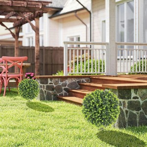 Resenkos 2 Pack 1.3ft Artificial Ball Eucalyptus Topiary with Ground Stake, UV Resistant Faux Greenery for Indoor Outdoor - 1 of 4