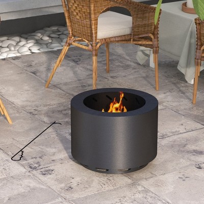 Black Steel Smokeless Wood Burning Fire Pit with Poker, 19"