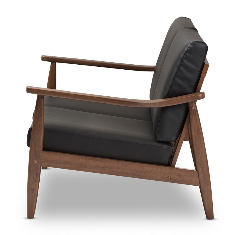 Venza Mid-Modern Walnut Wood Faux Leather 2 Seater Loveseat Black - Baxton Studio, 4 of 11