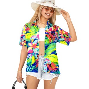 HAPPY BAY Women's Button Down Blouses Floral Summer Beach Party Blouse Shirt Collared Short Sleeve Vacation Tee Hawaiian Shirts Tops - 1 of 4