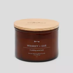 14oz Lidded Glass Jar Crackling Wooden 3-Wick Candle Whiskey & Oak - Threshold™
