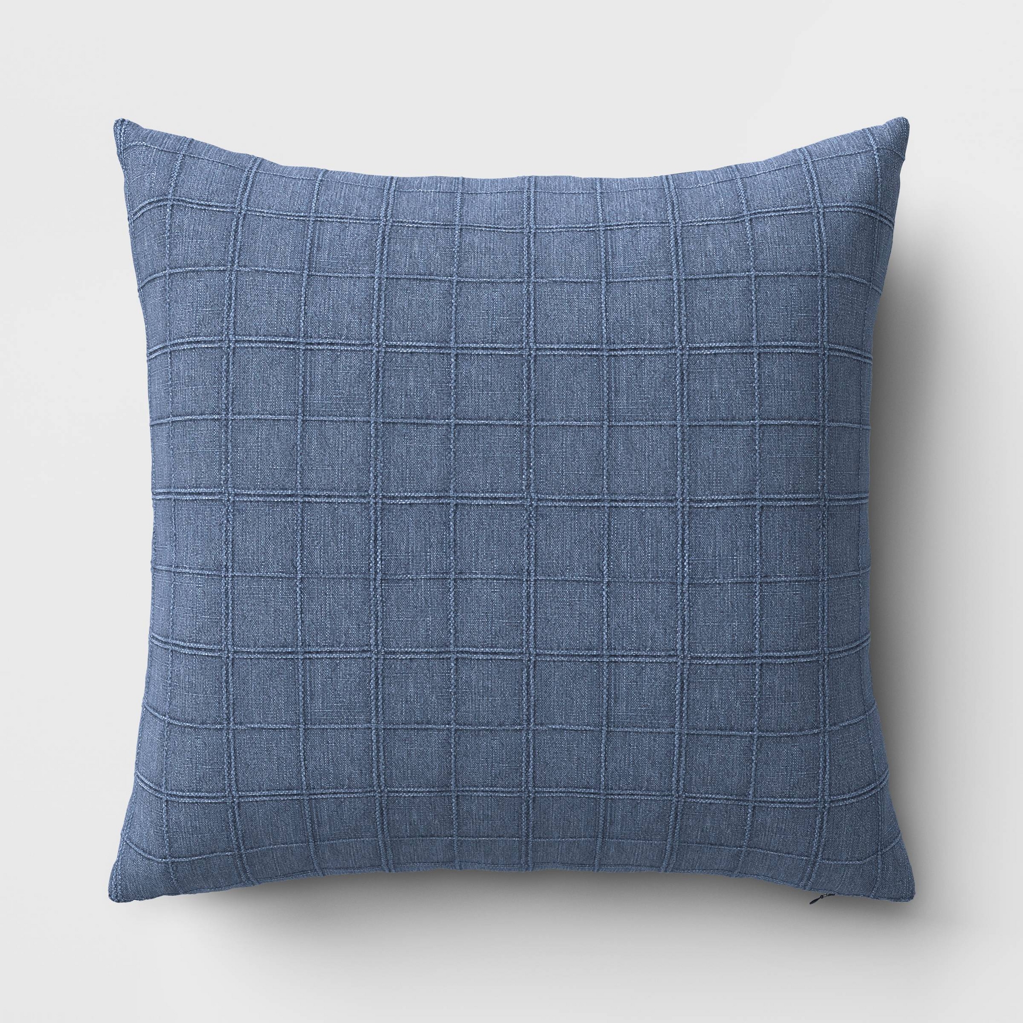 Oversized Woven Washed Windowpane Square Throw Pillow Blue - Threshold™