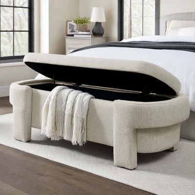 NicBex Modern 51.5" Linen Storage Bench with Wood Frame for Bedroom and Living Room