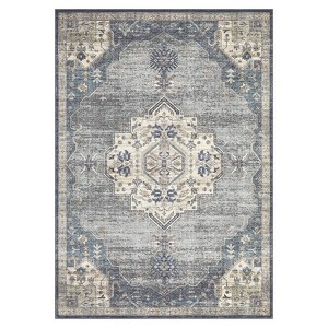 2 x 6 ft Polyester Towel Pile Gray Rectangular Hallway Bathroom Entryway Kitchen Office Foldable Flower Printed  Washable Area Rug - 1 of 4