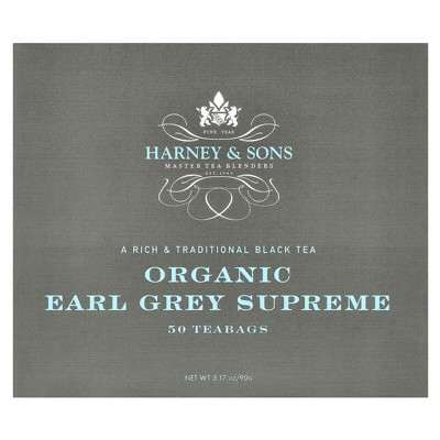 Harney & Sons Black Tea Organic Earl Grey Supreme 50 Tea Bags 3.17 oz