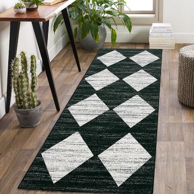 Whashable Runner Rugs for Hallway Runner Washable Kitchen Rugs Non Slip Modern Checkered Carpet Farmhouse Soft Contemporary Low Pile Carpet
