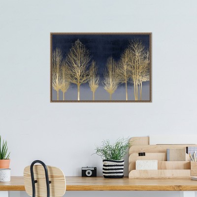 Gold Forest on Blue Canvas Wall Art with Bronze Frame