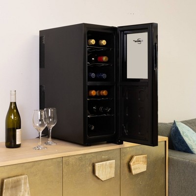 Black Thermoelectric Freestanding Dual Zone Wine Cooler with Interior Lighting