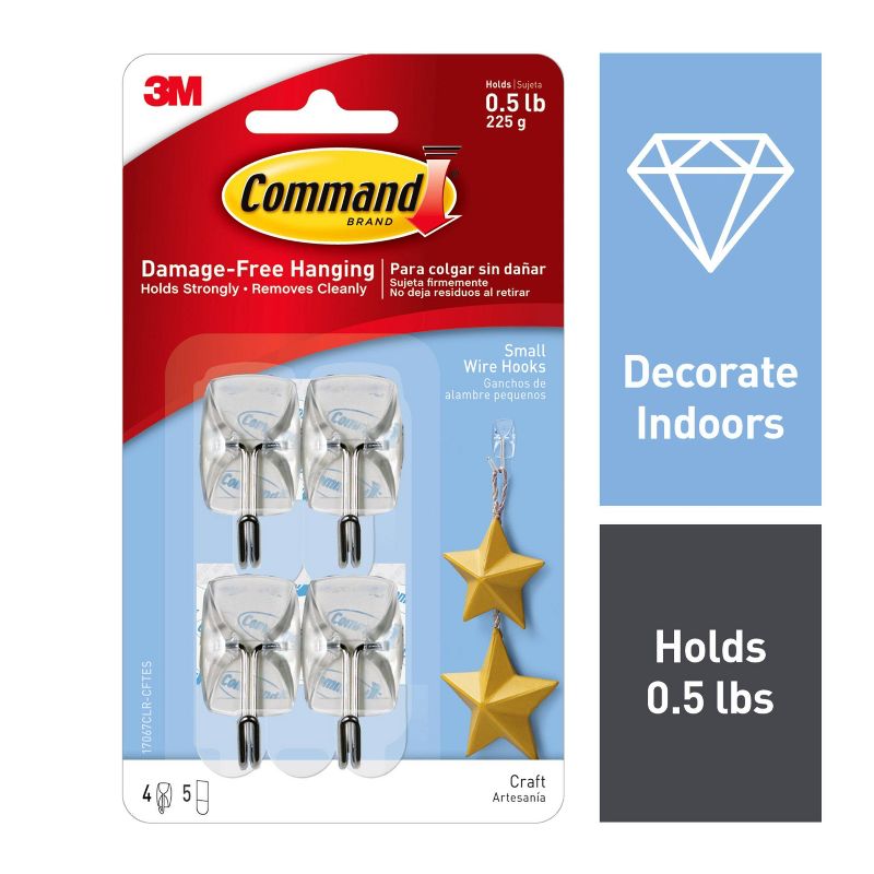 Command Small Sized Wire Hooks (4 Hooks/5 Strips) - Clear, 3 of 12