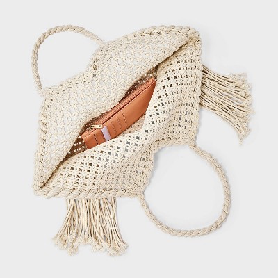 Universal Thread Hand Crafted Cotton Macrame Fringe Tote Bag - Universal Thread™ Cream — фото 4