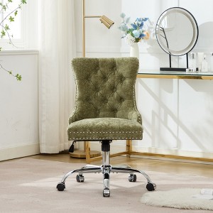 MAYEERTY Velvet Upholstered Office Chair - Tufted Buttons, Golden Metal Base, Adjustable Swivel - 1 of 4