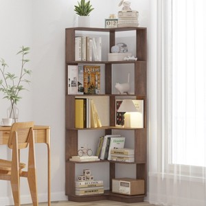 GDFStudio Mire 6-Tier Wooden L-Shaped Corner Bookcase with Open Shelves, Anti-Drop Panle and Anti Tipping Device - 1 of 4