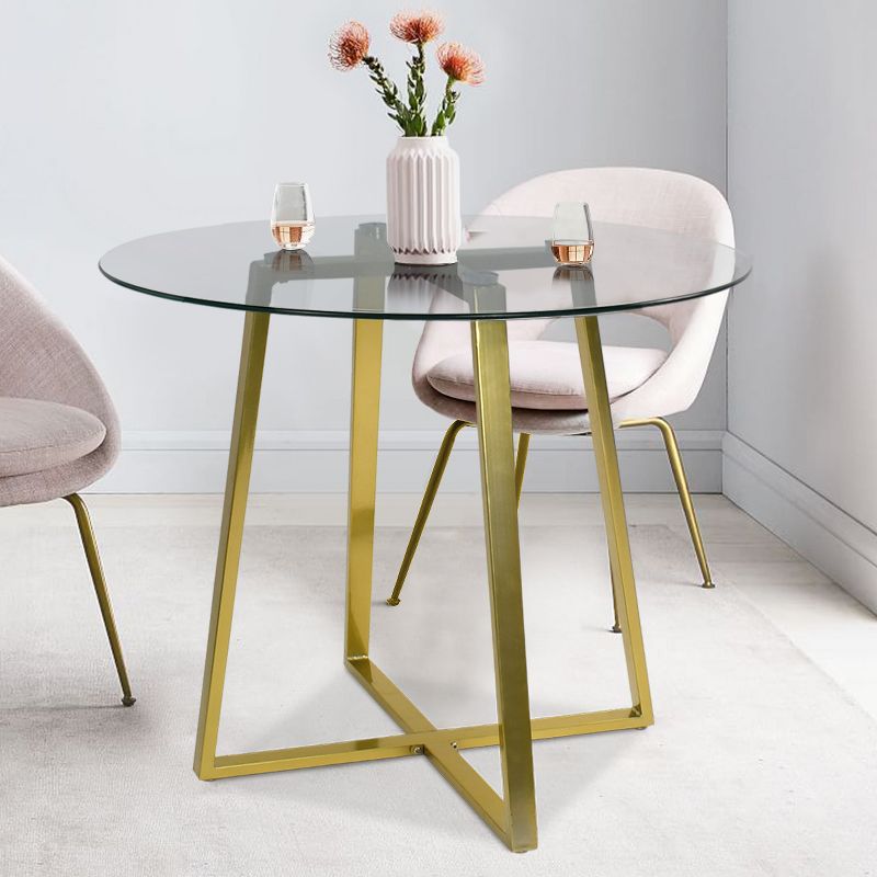 32" Hana Tempered Glass Top Modern Round Dining Table Gold 4 Point/Leg-The Pop Maison, 1 of 7