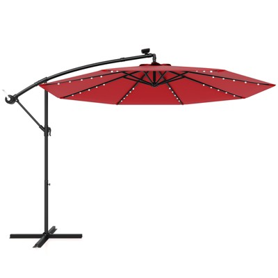 Tangkula 10 FT Solar Offset Hanging Umbrella w/ 40 Lamp Beads  Solar Panel Easy Tilt Adjustment Lighted Patio Cantilever Umbrella Beige/Tan/Orange/Wine