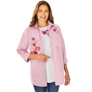 Woman Within Plus Size 2-Piece Embroidered Poplin Tunic And Tee Set - 1 of 4
