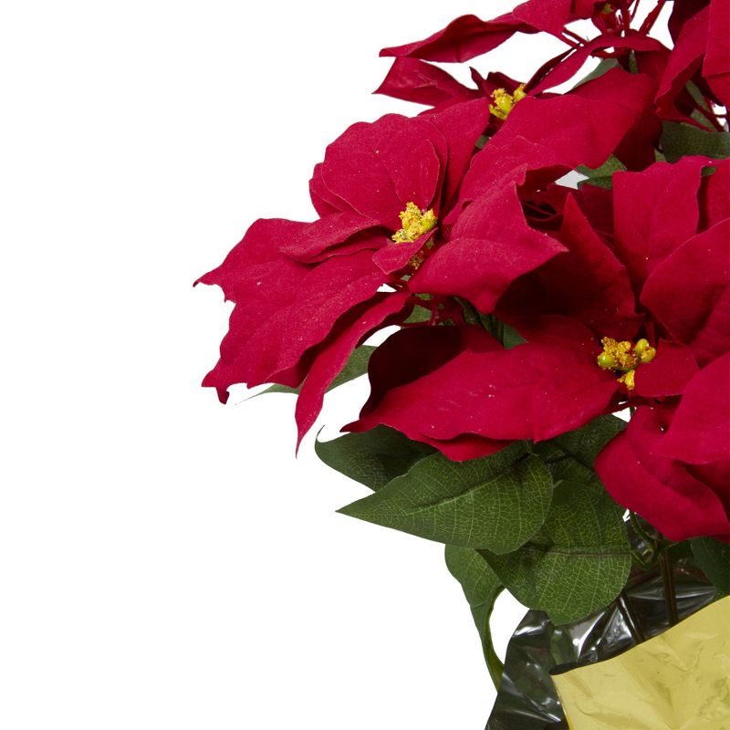 Northlight 20" Red Artificial Christmas Poinsettia with Gold Wrapped Pot, 2 of 3