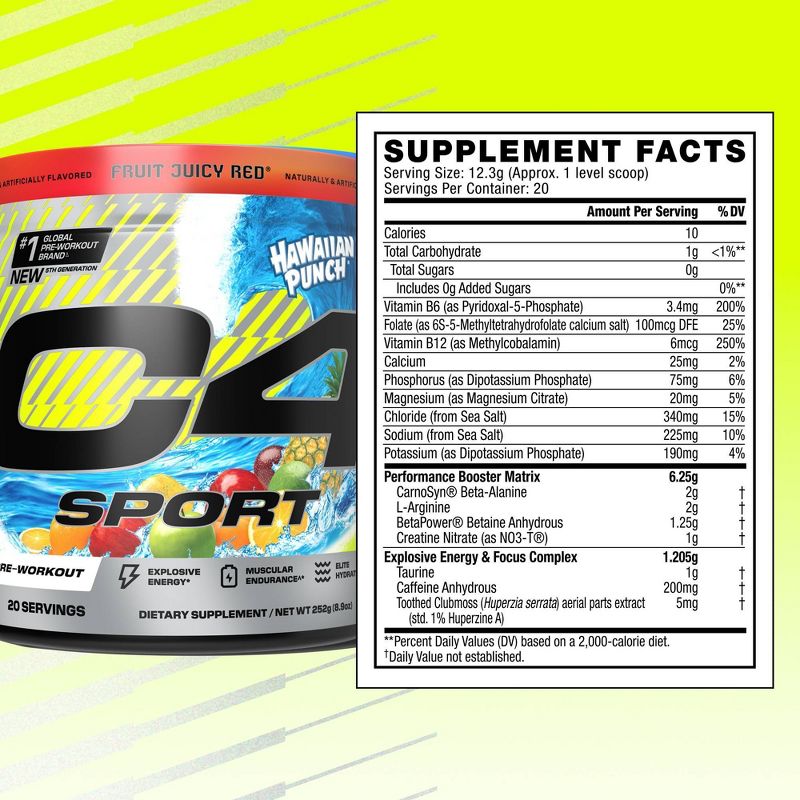 Cellucor C4 Sport Pre-Workout - Hawaiian Punch Fruit Juicy Red - 8.9oz/20 Servings, 3 of 9