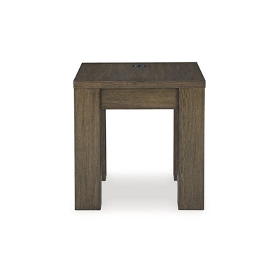 Brown Square Wood End Table with Wireless Charging