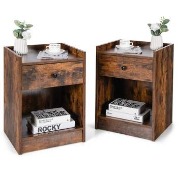 Costway Set of 2 Nightstand with Drawer Cabinet End Side Table Raised Top