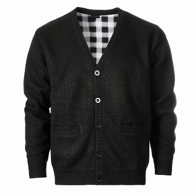 Gioberti Men's Knitted V-Neck Button Down Cardigan Sweater with Flannel Lining and Pockets