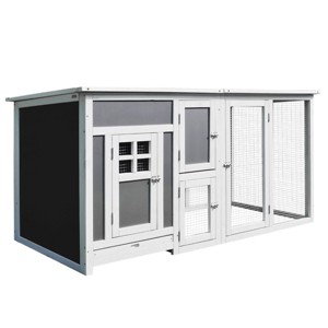 SKYONE 32" Fir Wood Outdoor Chicken Coop with Nesting Box, Run, Lockable Doors & Waterproof Roof - - 1 of 4