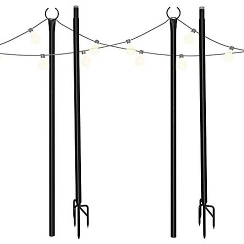 Holiday Styling Outdoor Metal String Light Pole with Hooks, 2-Pack
