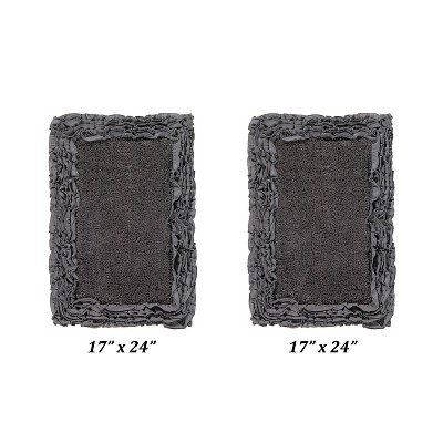 Shaggy Border Collection 2-Piece Bath Rug Set 100% Cotton Tufted Weave Ruffle Border Pattern Bathroom Rug for Machine Washable Bathmat