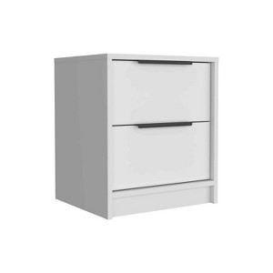 Vynxaria Modern Nightstand: 19"H with Two Drawers & Elegant White Finish - 1 of 4