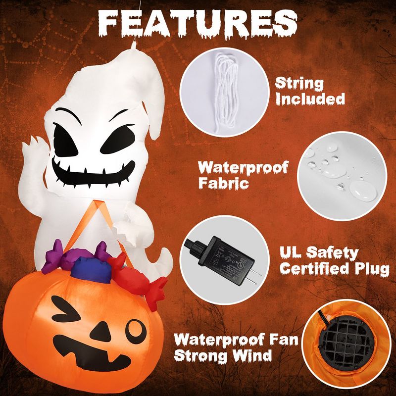 Presence 5FT Halloween Inflatable Decor - Ghost Holding Trick Or Treat Bag, 4 of 9