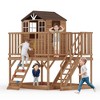 Outdoor Wooden Playhouse with Climbing Wall, 2 Story Wooden Playhouse with Step Ladder, Elevated Modern Cedar Playhouses Kids - 2 of 4