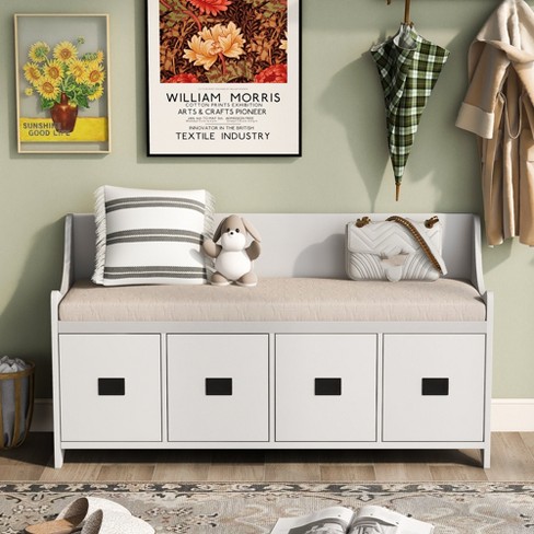 Multifunctional Wooden Shoe Cabinet Bench With Removable Cushions, Storage Drawers And Backrest For Living Room Bedroom Entryway - image 1 of 4