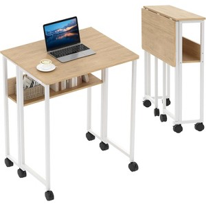 Acekool Folding Desk Portable Computer Table with Wheels Space-Saving for Home Office Natural Wood - 1 of 4