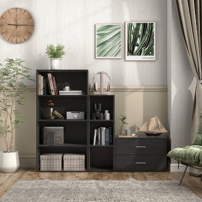 Black 47" Modern Stackable 4-Tier Wood Cube Bookcase