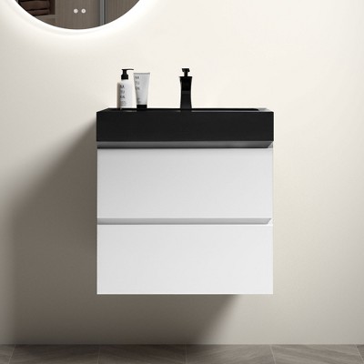 NicBex 24" Bathroom Vanity with Sink, One-piece Wall Mounted Vanity, Bathroom Cabinet Storage with 2 Spacious Drawers for Bathroom