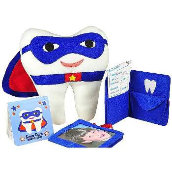 Tickle & Main Tooth Fairy Superhero Pillow Gift Set, 3-Piece Set with Boy's Pillow with Pocket, Dear Tooth Fairy Notepad, Keepsake Photo Pouch
